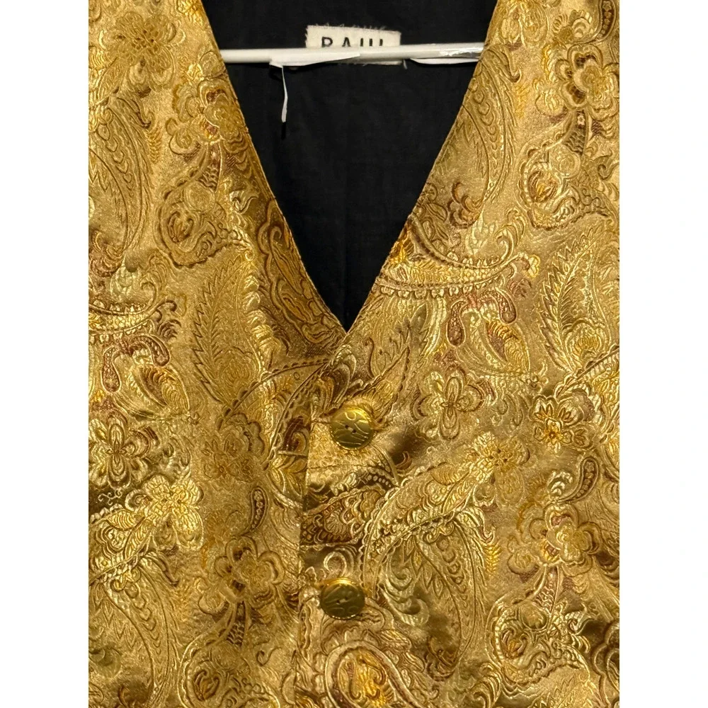 GAD Vest Mens Size L Gold Paisley Formal Waistcoat Brocade Prom Wedding Formal